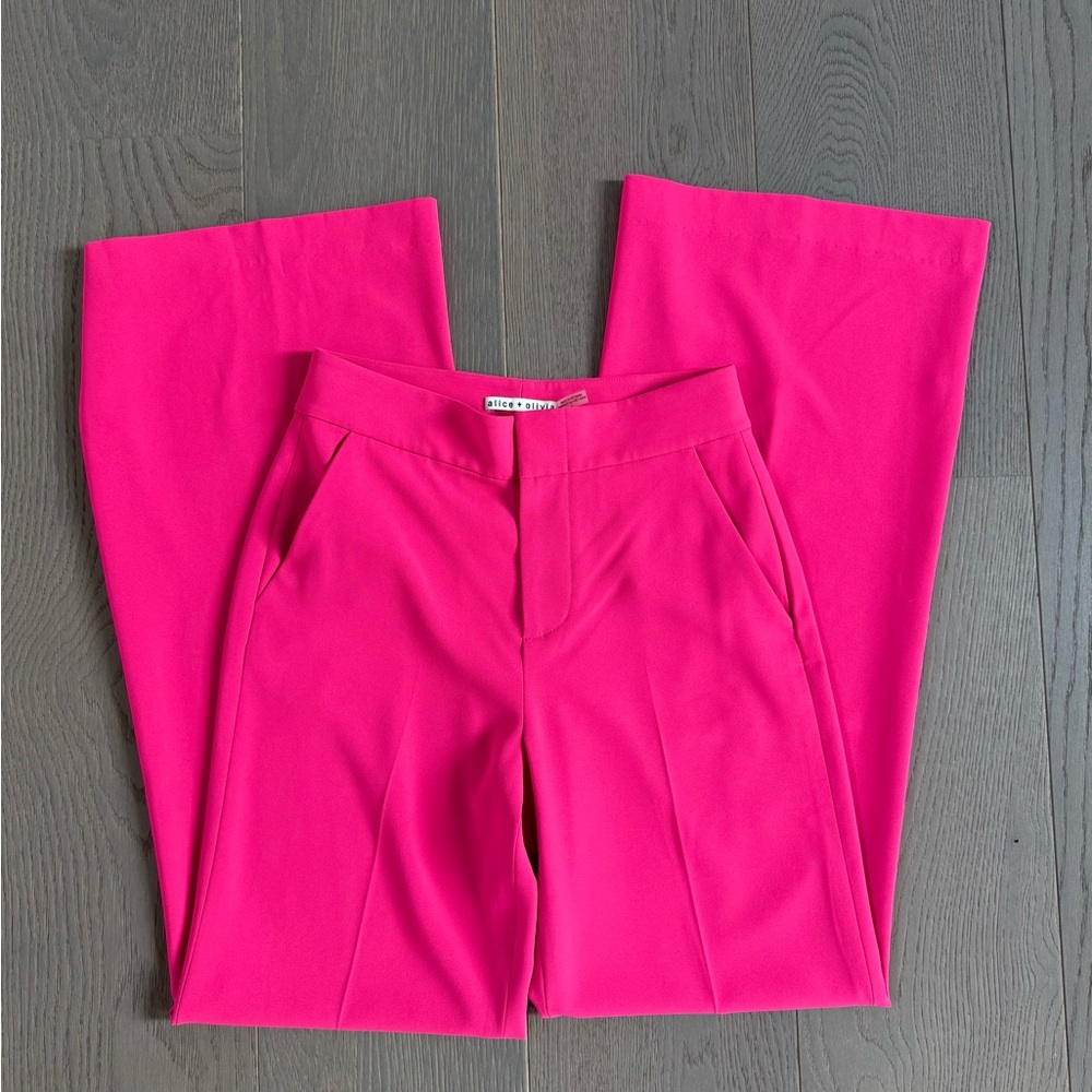 Alice & Olivia Dylan Fuchsia Wide Leg Trousers in Wild Pink - Picture 8 of 11